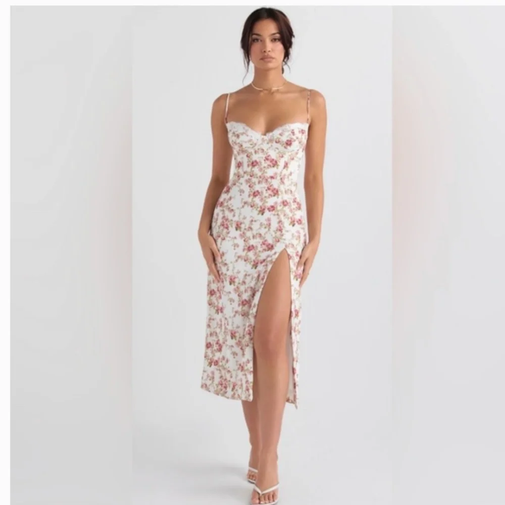 HOUSE OF CB London:  Charlotte Rose Print Corset Midi Sundress, M   *NWT* - Picture 2 of 8